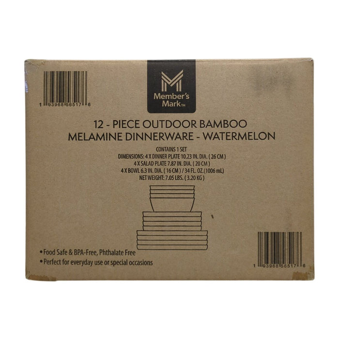 Member's Mark 12-Piece BPA-Free Melamine Dinnerware Set, Watermelon