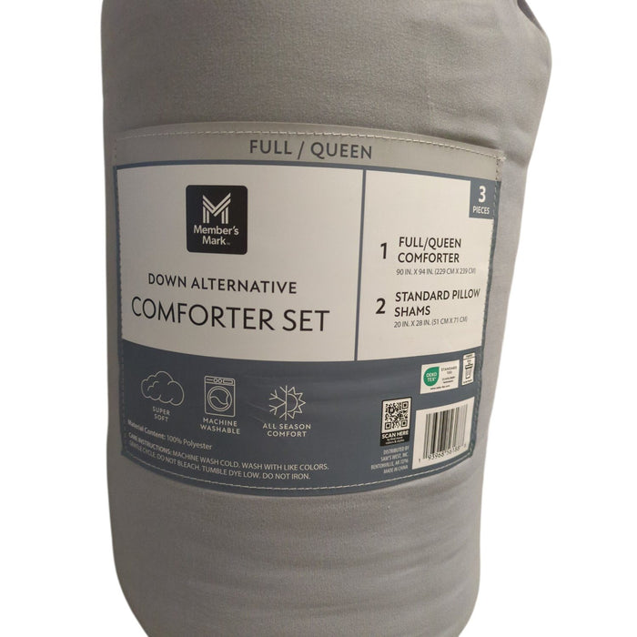 Member's Mark 3-Piece Down Alternative Comforter Set, Grey, Full/Queen