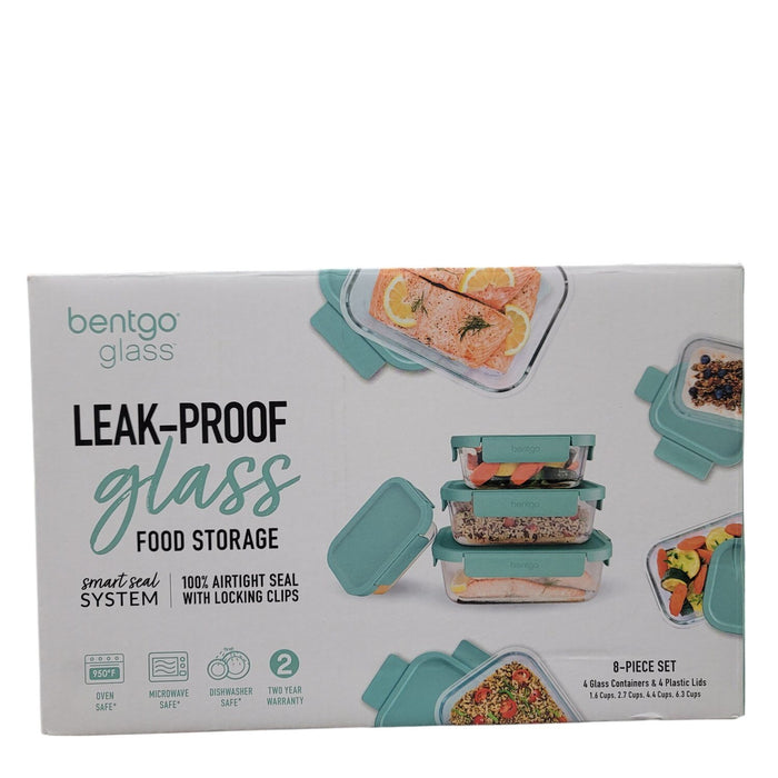 Bentgo 8-Piece Leak-Proof Glass Food Storage Set, Soft Aqua