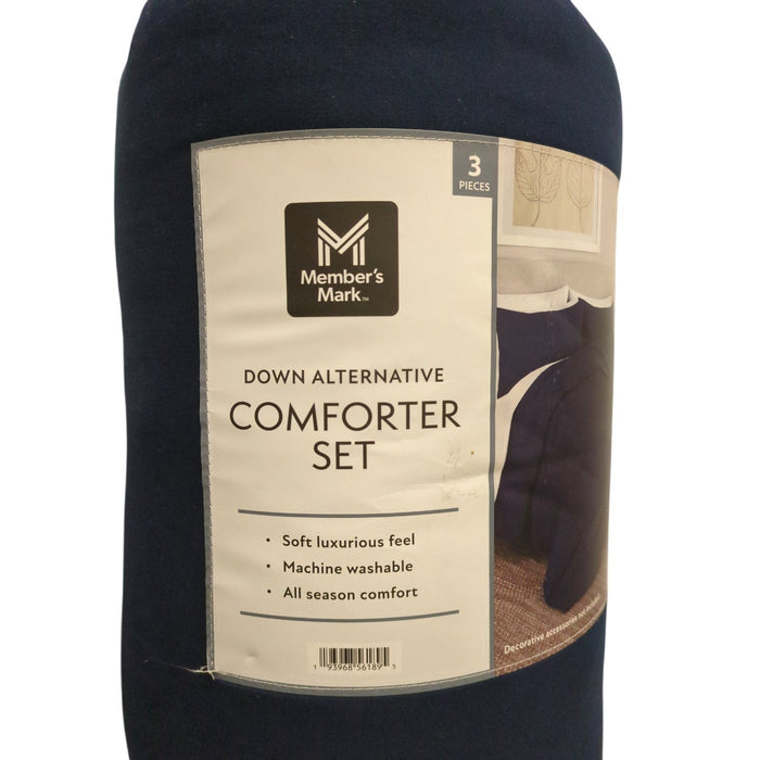 Member's Mark 3-Piece Down Alternative Comforter Set, Blue,Full/Queen