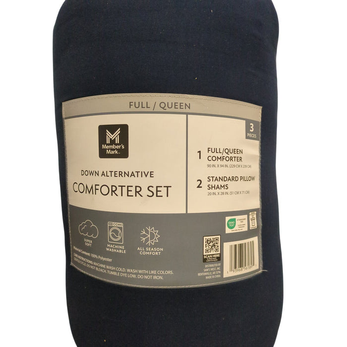 Member's Mark 3-Piece Down Alternative Comforter Set, Blue,Full/Queen