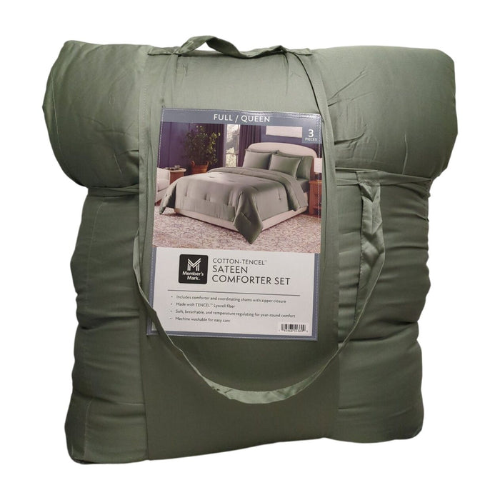 Member’s Mark 3-Piece Cotton-Tencel Sateen Comforter Set, Green, Full/Queen