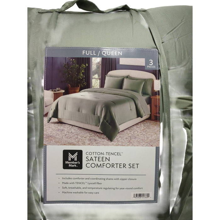 Member’s Mark 3-Piece Cotton-Tencel Sateen Comforter Set, Green, Full/Queen