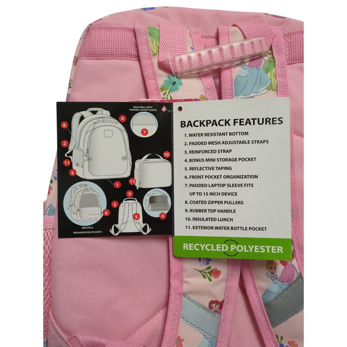 Bioworld Kids Licensed 16" Backpack & Lunch Bag Set, Disney Princess