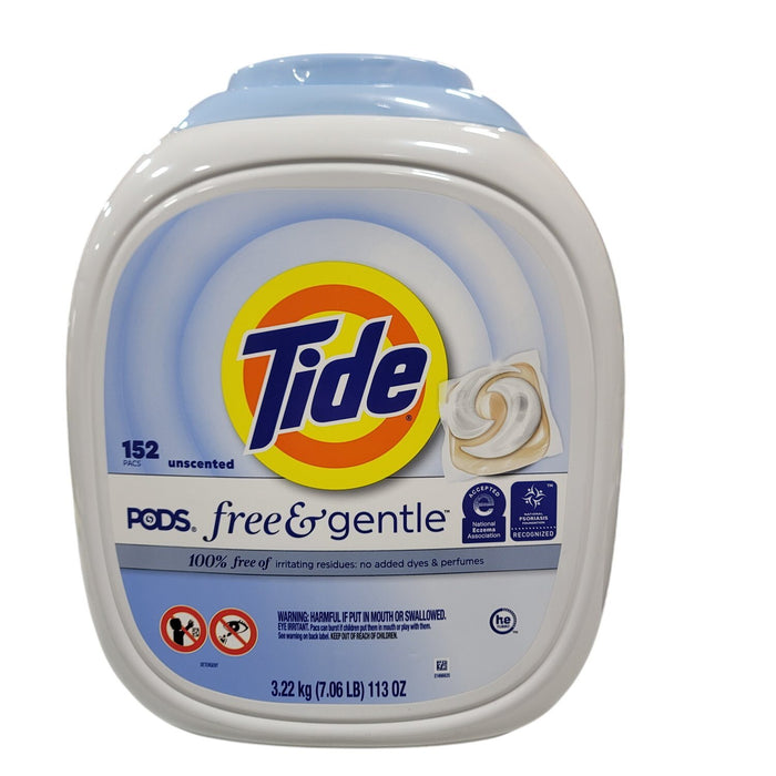 Tide PODS Laundry Detergent, Free & Gentle, HE Compatible, Unscented, 152 Count