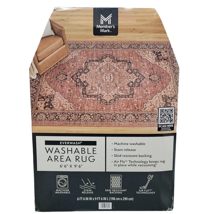 Member's Mark Everwash Washable Area Rug, Skid Resistant, Red, 6'6"x 9'6"