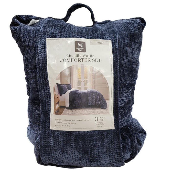 Member’s Mark 3-Piece Chenille Waffle Comforter Set, King, 108" x 96", Navy