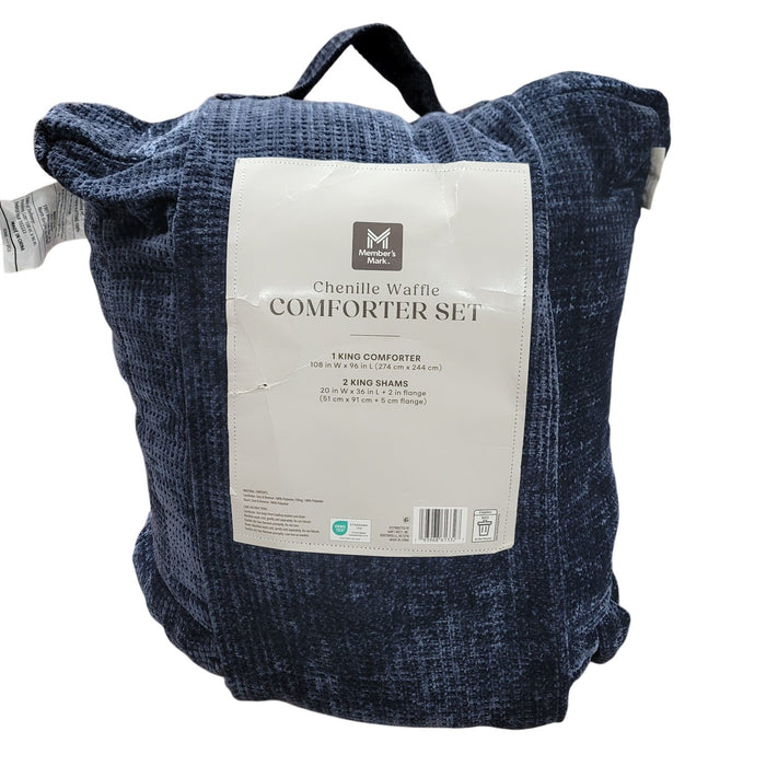 Member’s Mark 3-Piece Chenille Waffle Comforter Set, King, 108" x 96", Navy