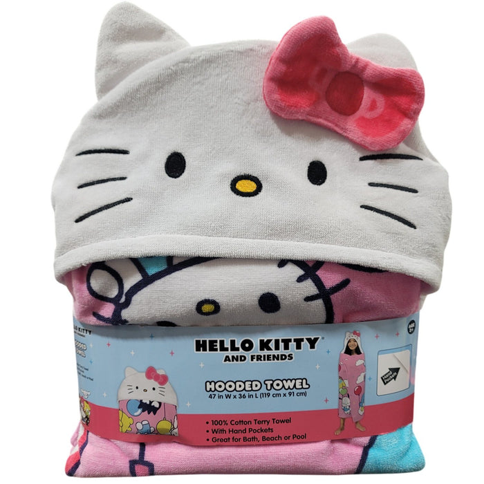 Franco Kids Character 100% Cotton Hooded Towel with Hand Pockets, Hello Kitty