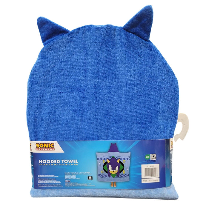 Franco Kids Character 100% Cotton Hooded Towel with Hand Pockets (Sonic)