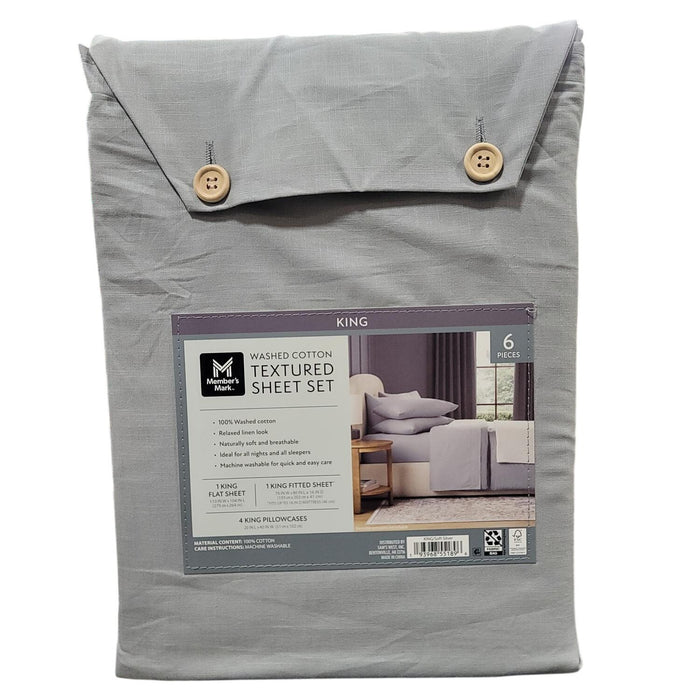 Member's Mark Washed Cotton Textured Sheet Set, California King (Grey, King)