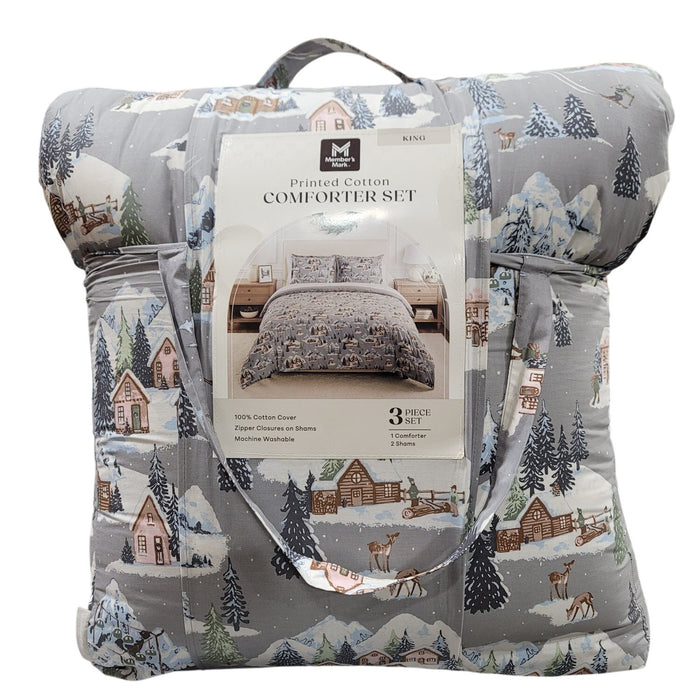 Member’s Mark 3-Piece Printed Cotton Comforter Set, King, Winter Cabin