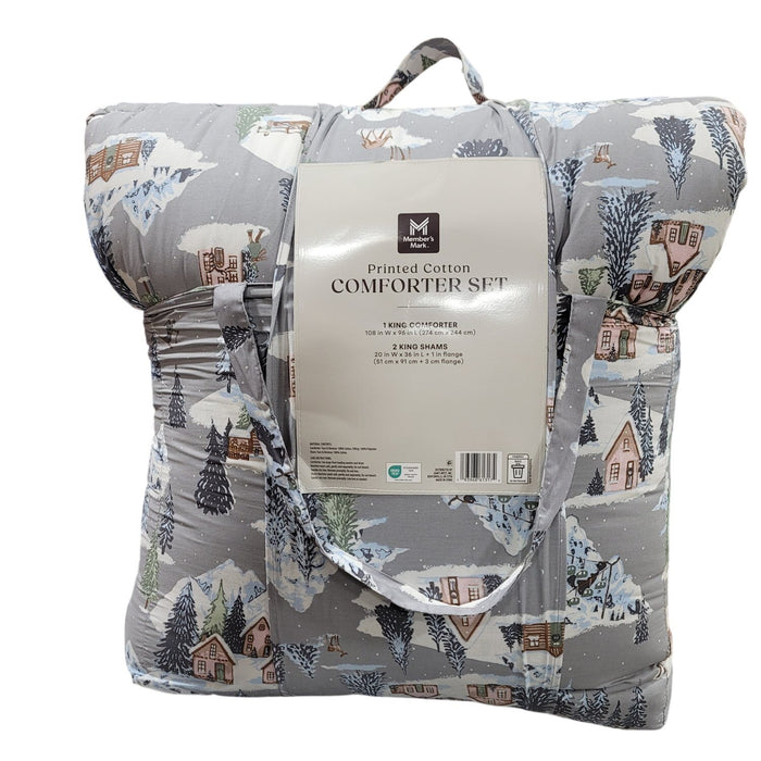 Member’s Mark 3-Piece Printed Cotton Comforter Set, King, Winter Cabin