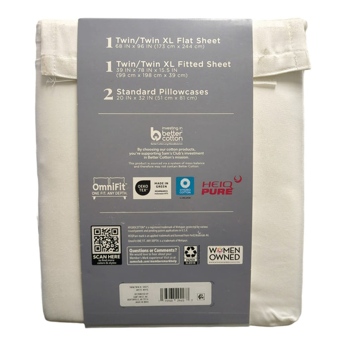 Member's Mark Performance 500TC Solid Sheet Set, Arctic White, Twin/TwinXL