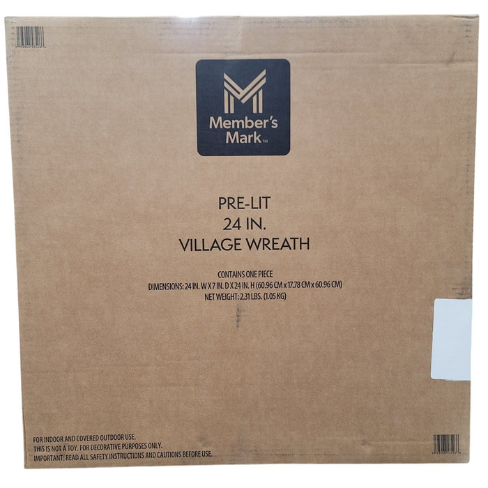 Member's Mark 24" Pre-Lit Village Wreath with Metal Base and LED Lights