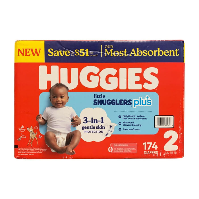 Huggies Little Snugglers Plus Baby Diapers, Size 2 (12-18 lb), 174 Diapers