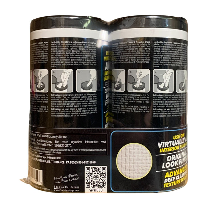 Chemical Guys Total Interior Cleaner & Protectant Wipes in Canister 2 Pk (100ct)