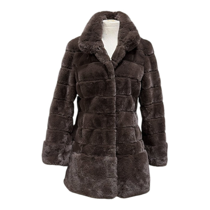 Vince Camuto Women's Elegant Designed Luxe Grooved Faux Fur Coat