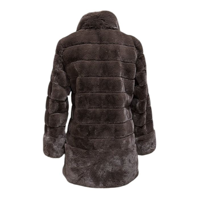 Vince Camuto Women's Elegant Designed Luxe Grooved Faux Fur Coat