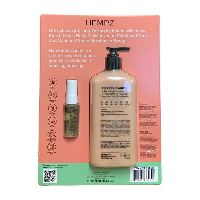 Hempz Juicy Peach Lotion and Vanilla & Coconut Moisturizer Spray Set