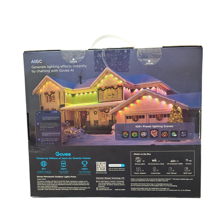 Govee Permanent Outdoor Prism Smart String Lights, 100ft White RGBWWIC