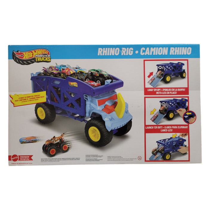 Hot Wheels Monster Trucks Rhino Rig Load & Launch Bundle with 9 Vehicles