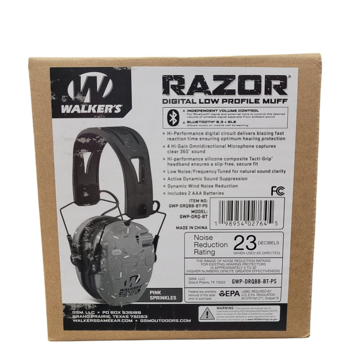 Walker's Digital Bluetooth Razor Electronic Ear Protection, Pink Sprinkle