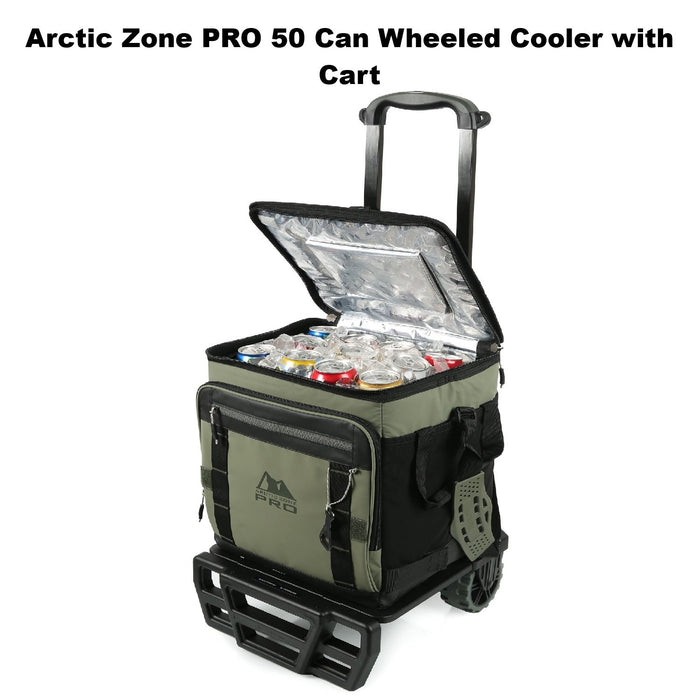 Arctic Zone PRO 50 Can Wheeled Cooler with Cart, Ivy Green