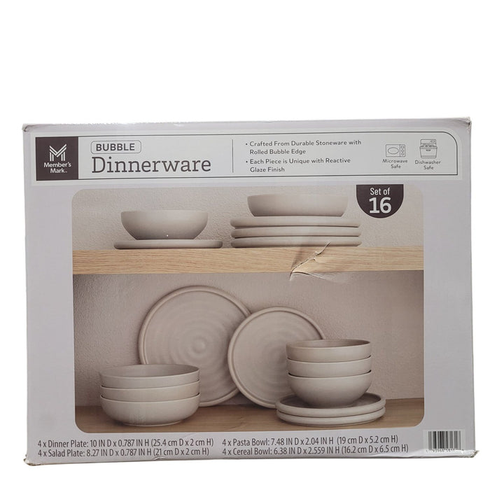 Member's Mark 16-Piece Modern Bubble Reactive Dinnerware Set, Svc for 4, Taupe