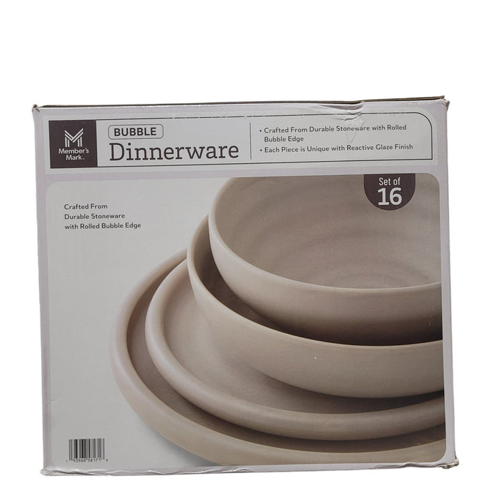 Member's Mark 16-Piece Modern Bubble Reactive Dinnerware Set, Svc for 4, Taupe