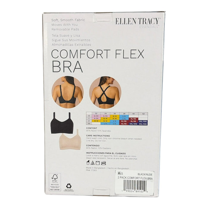 Ellen Tracy Women's 2-Pack Wirefree Adjustable Push Strap Comfort Flex Bra
