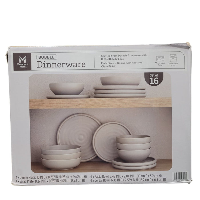 Member's Mark 16-Piece Modern Bubble Reactive Dinnerware Set, Svc for 4, Taupe