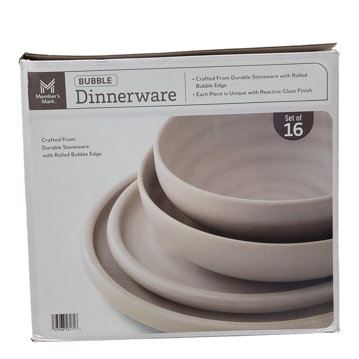 Member's Mark 16-Piece Modern Bubble Reactive Dinnerware Set, Svc for 4, Taupe