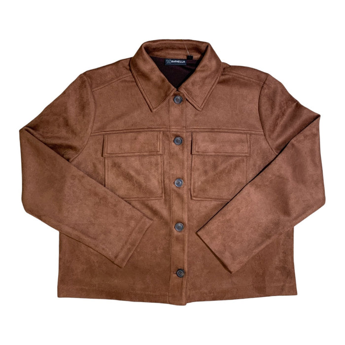Rafaella Women's Button-Front Suede Jacket with Two-Pocket Design, Classic Fit