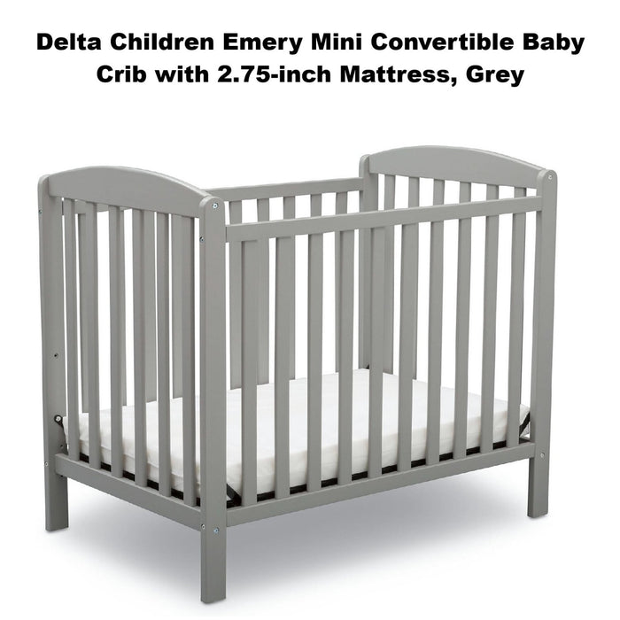 Delta Children Emery Mini Convertible Baby Crib with 2.75-inch Mattress, Grey