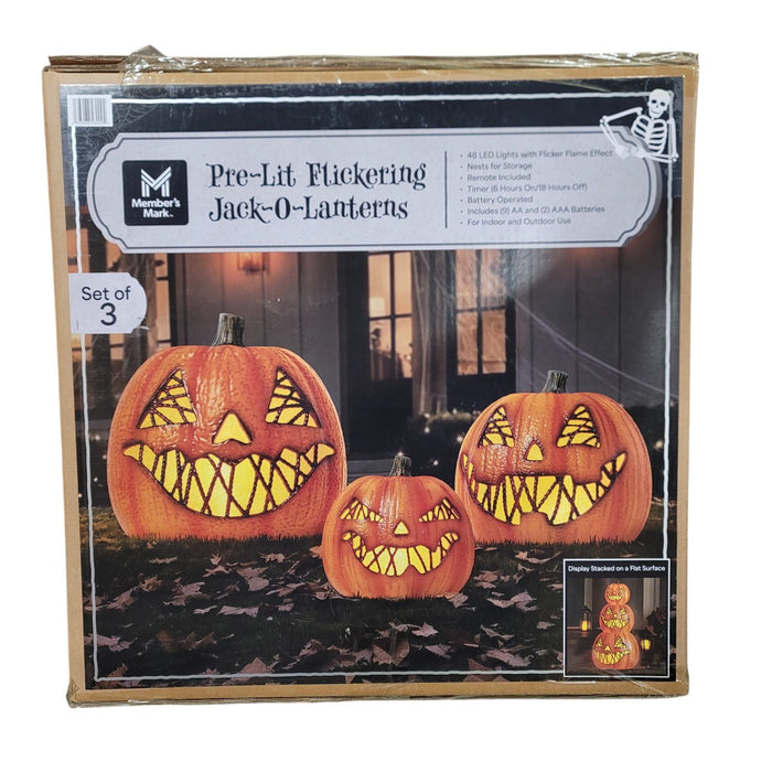 Member's Mark Pre-Lit Flickering Jack-O-Lanterns, Set of 3 with Remote
