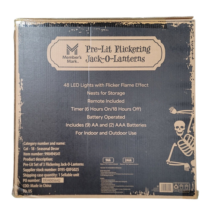 Member's Mark Pre-Lit Flickering Jack-O-Lanterns, Set of 3 with Remote