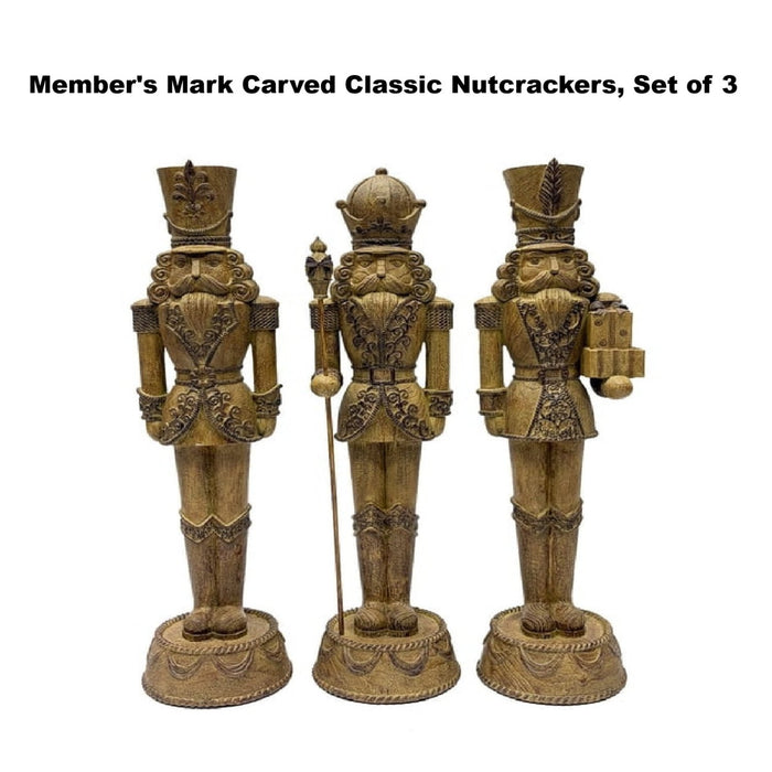 Member's Mark Carved Classic Wood Look Nutcrackers, Display Ready, Set of 3
