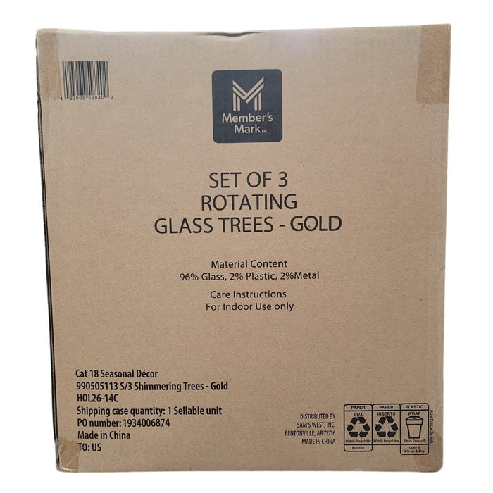 Member's Mark Rotating Pre-Lit Shimmering Glass Trees, Set of 3, Gold