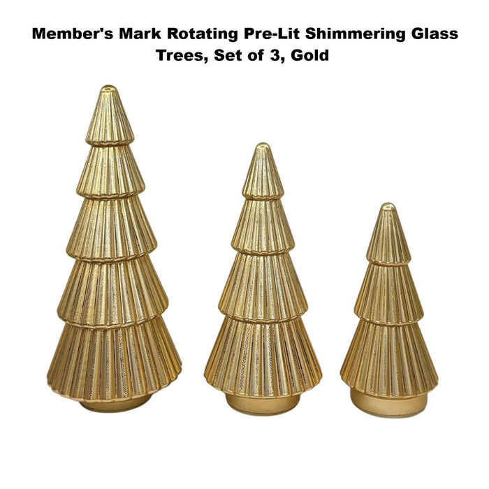 Member's Mark Rotating Pre-Lit Shimmering Glass Trees, Set of 3, Gold