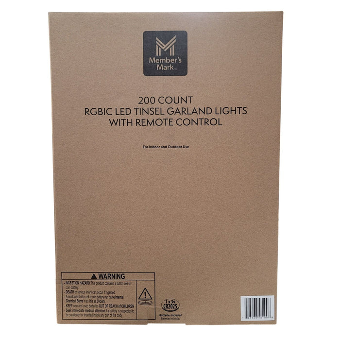 Member's Mark 9 foot Pre Lit Color Changing RGBIC LED Tinsel Garland