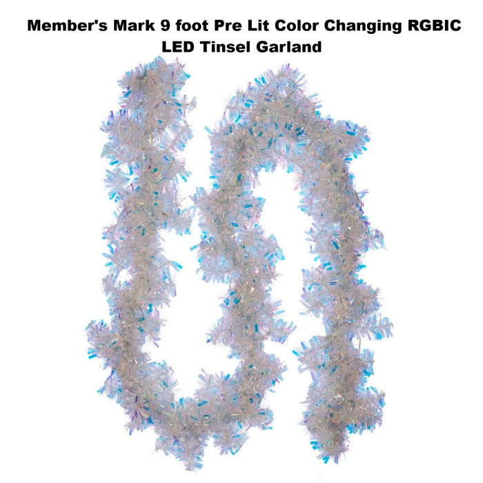 Member's Mark 9 foot Pre Lit Color Changing RGBIC LED Tinsel Garland