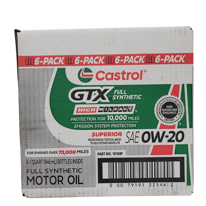 Castrol GTX Full Synthetic High Mileage Motor Oil 0W-20, 6 pack, 1 US qt bottles