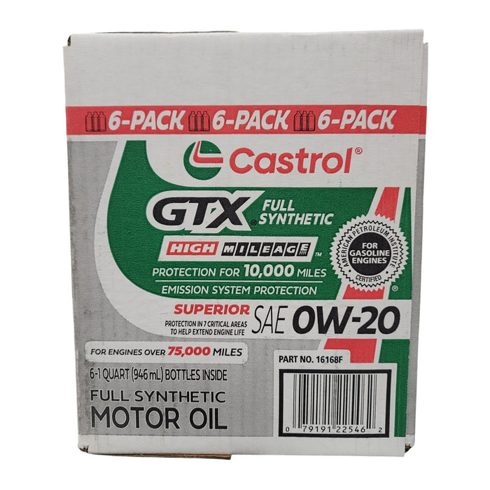 Castrol GTX Full Synthetic High Mileage Motor Oil 0W-20, 6 pack, 1 US qt bottles
