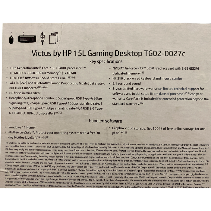 HP Victus 15L, Intel i5-12400F, 16GB RAM, 1 TB SSD, GeForce RTXTM 3050 Graphics