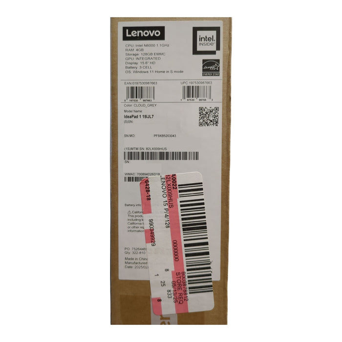 Lenovo IdeaPad1, 15.6" Intel Pentium SilverN6000, 4GB RAM, 128GB eMMC, Intel UHD