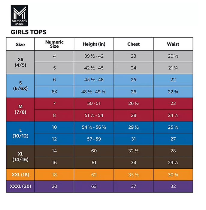 Member's Mark Girls UPF 50+ Long Sleeve Stretch Rashguard