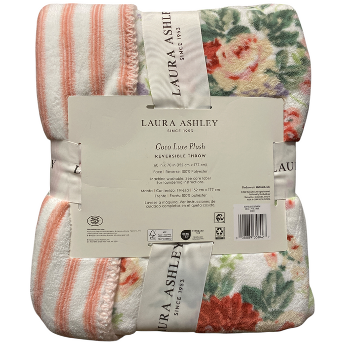 Laura Ashley Coco Luxe Plush Reversible Throw Blanket, 60in x 70in, Pink