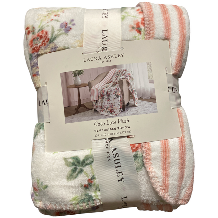 Laura Ashley Coco Luxe Plush Reversible Throw Blanket, 60in x 70in, Pink