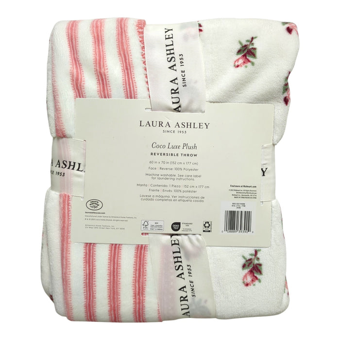 Laura Ashley Coco Luxe Plush Reversible Throw Blanket, 60in x 70in, Pink